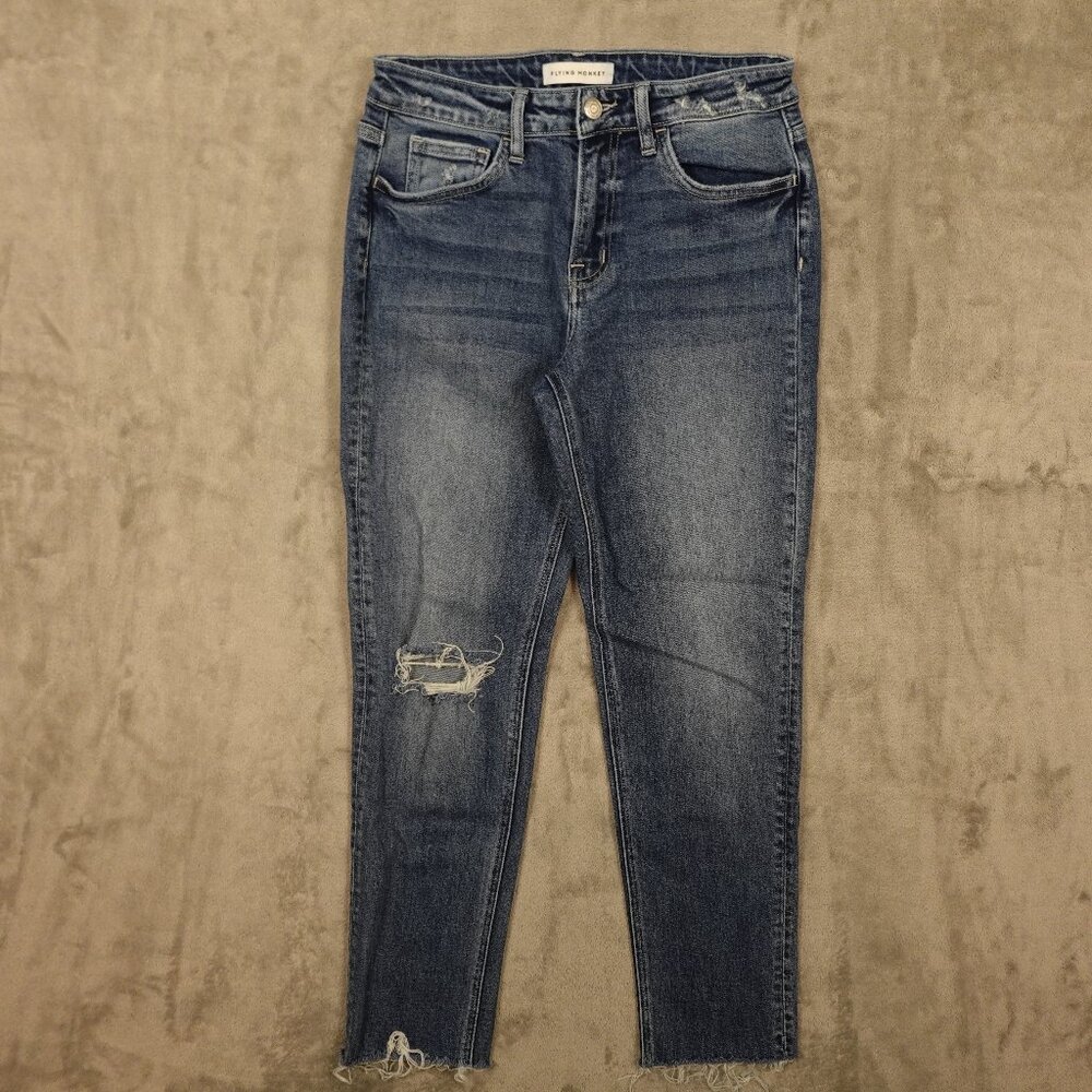 Flying Monkey jeans skinny ankle women's 27 blue denim‎ raw hems